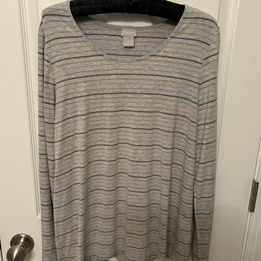 Chico's Gray Multicolor Striped Top